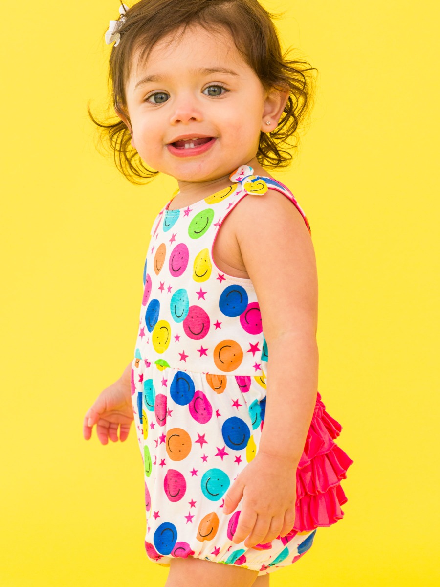 Star Smile Knit Tie Shoulder Bubble Romper
