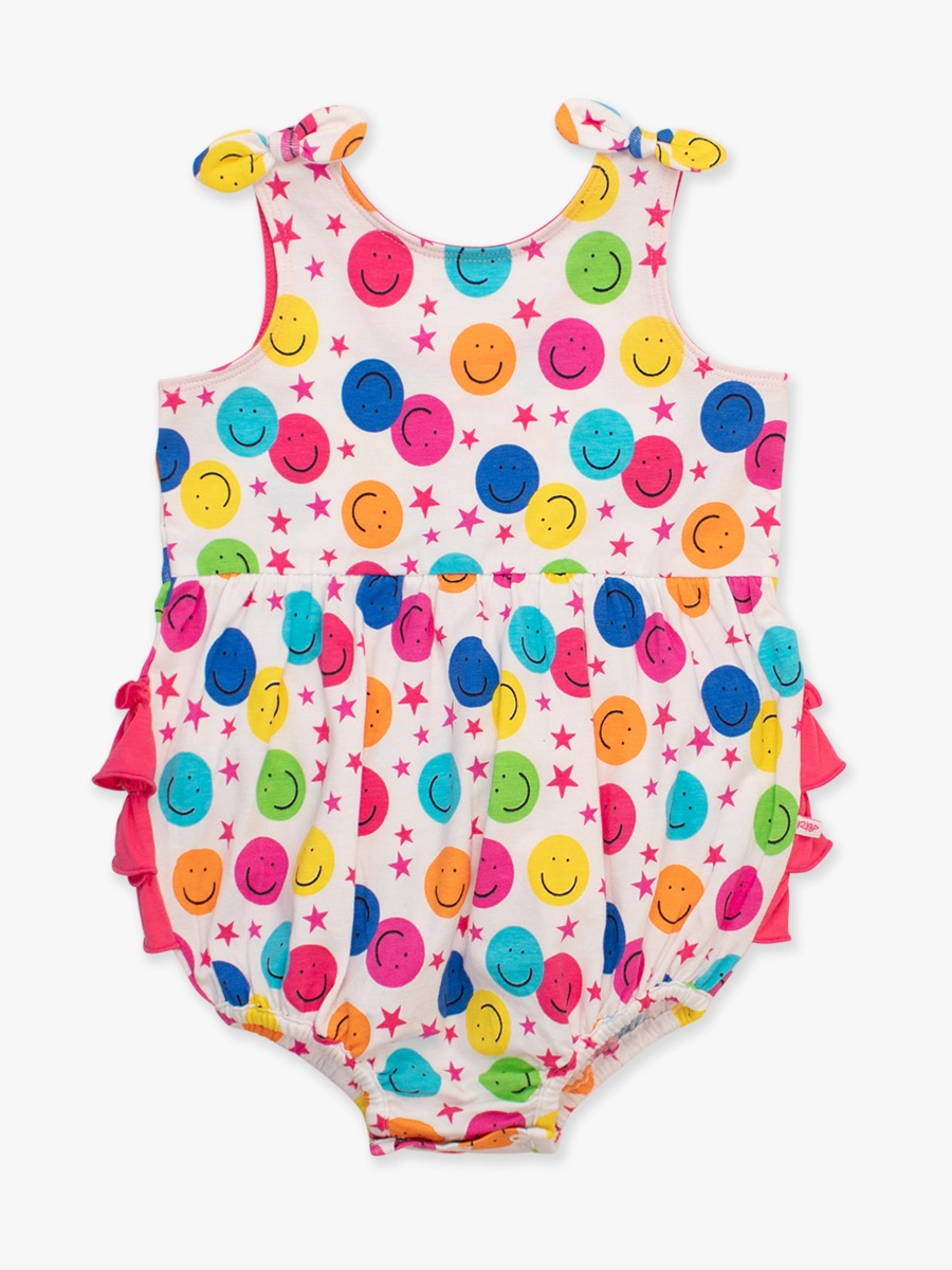Star Smile Knit Tie Shoulder Bubble Romper