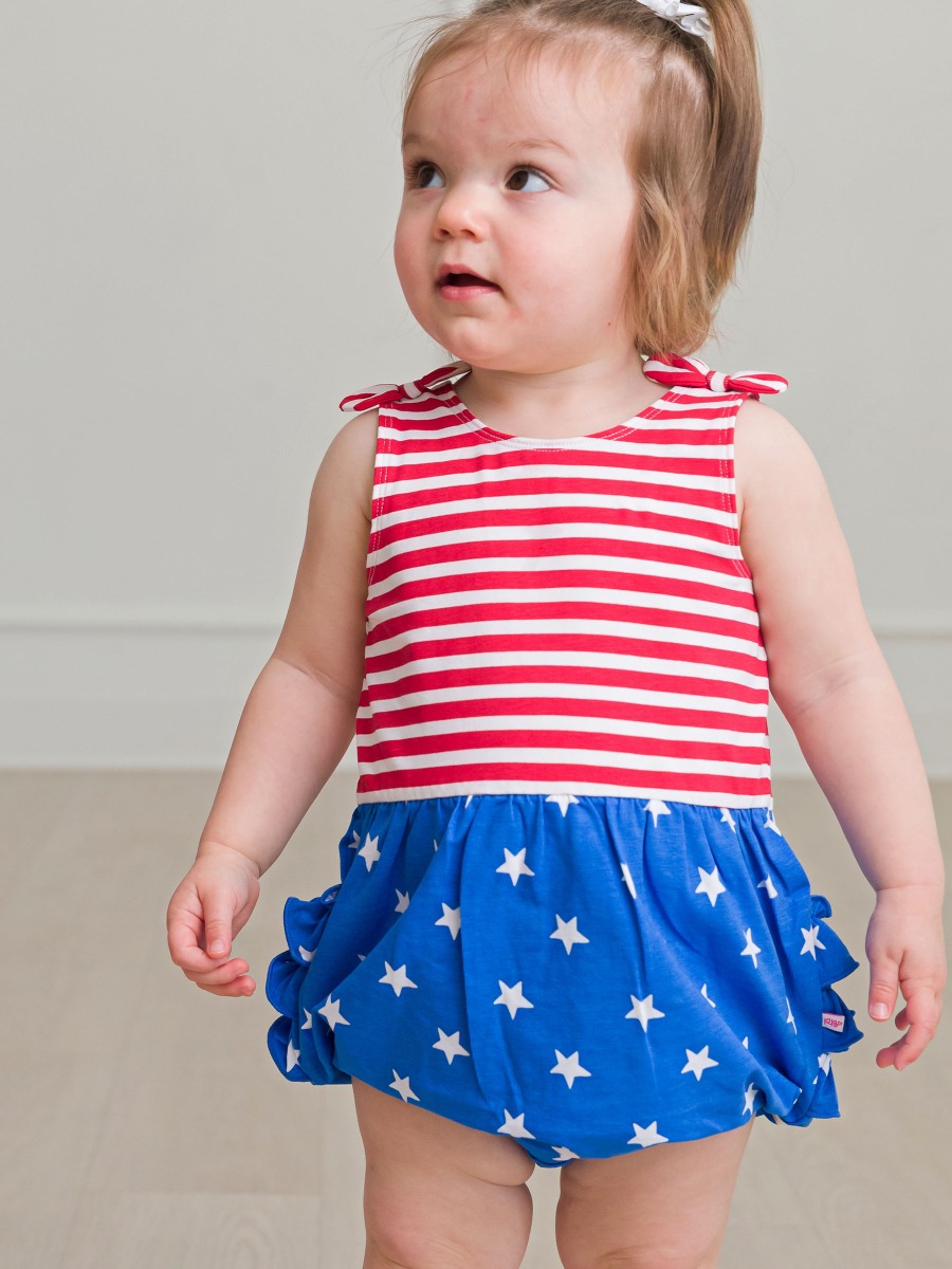 Stars & Stripes Knit Tie Shoulder Bubble Romper