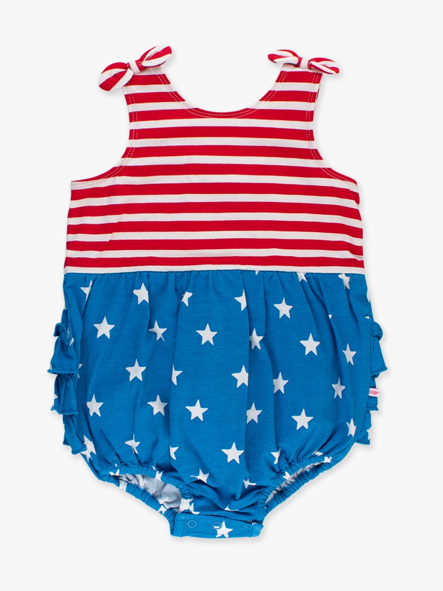 Stars & Stripes Knit Tie Shoulder Bubble Romper