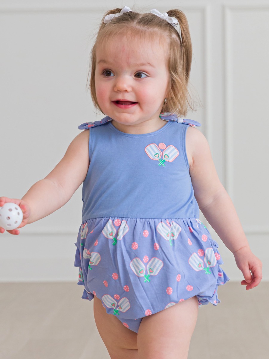 Pickleball Playtime Knit Tie Shoulder Bubble Romper