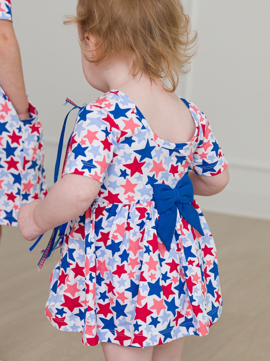 Star-Spangled Knit Short Sleeve Twirl Romper