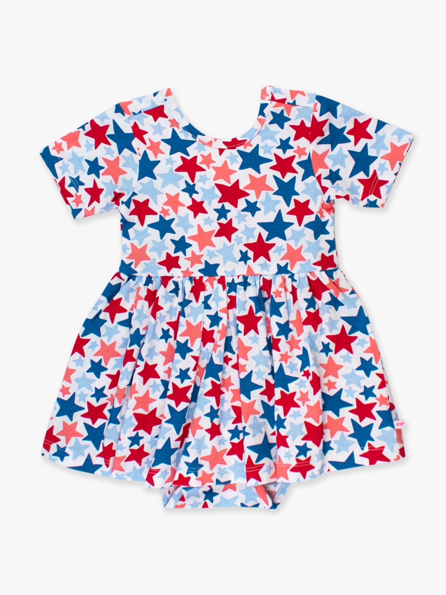 Star-Spangled Knit Short Sleeve Twirl Romper