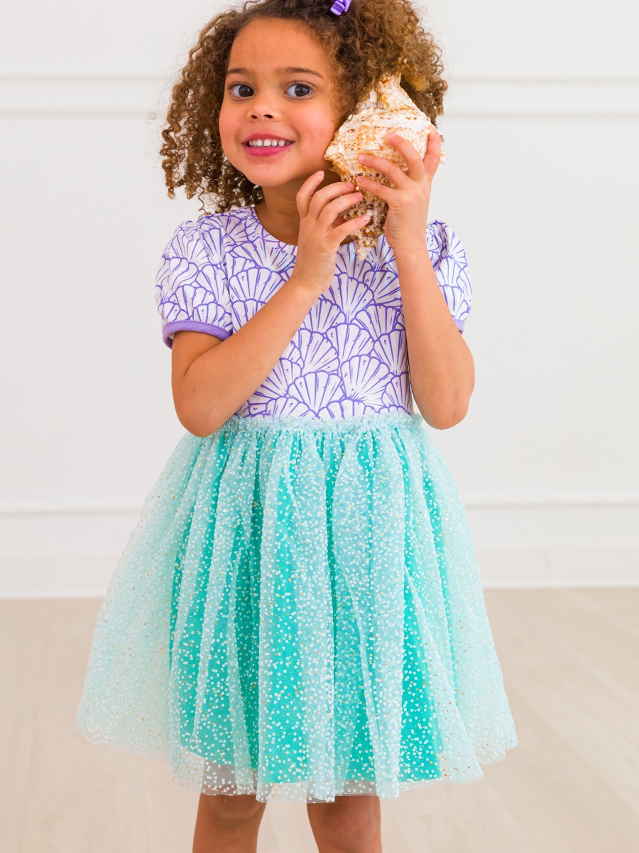 Magical Mermaid Short Sleeve Princess Bow Twirl Dress