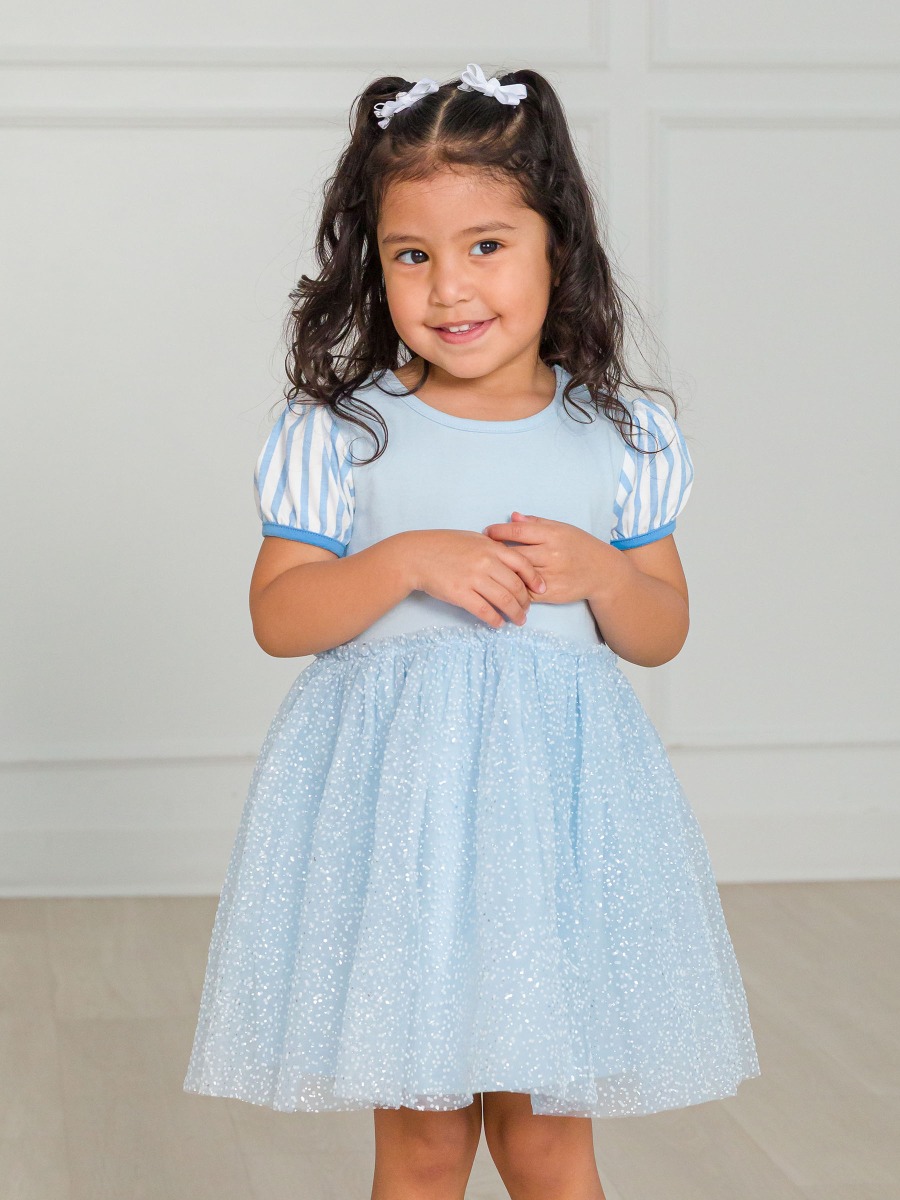 Crystal Blue Princess Short Sleeve Princess Bow Twirl Dress