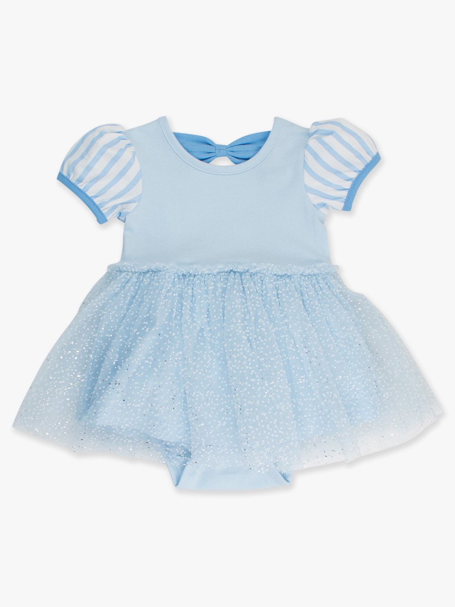 Crystal Blue Princess Short Sleeve Princess Bow Twirl Romper