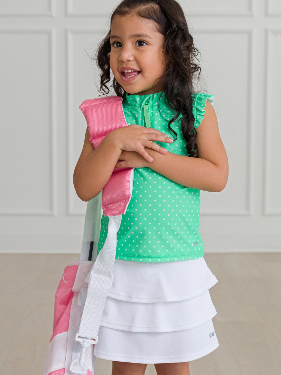 Spring Bud Micro Dot Sleeveless Zip Ruffle Sleeve Active Top
