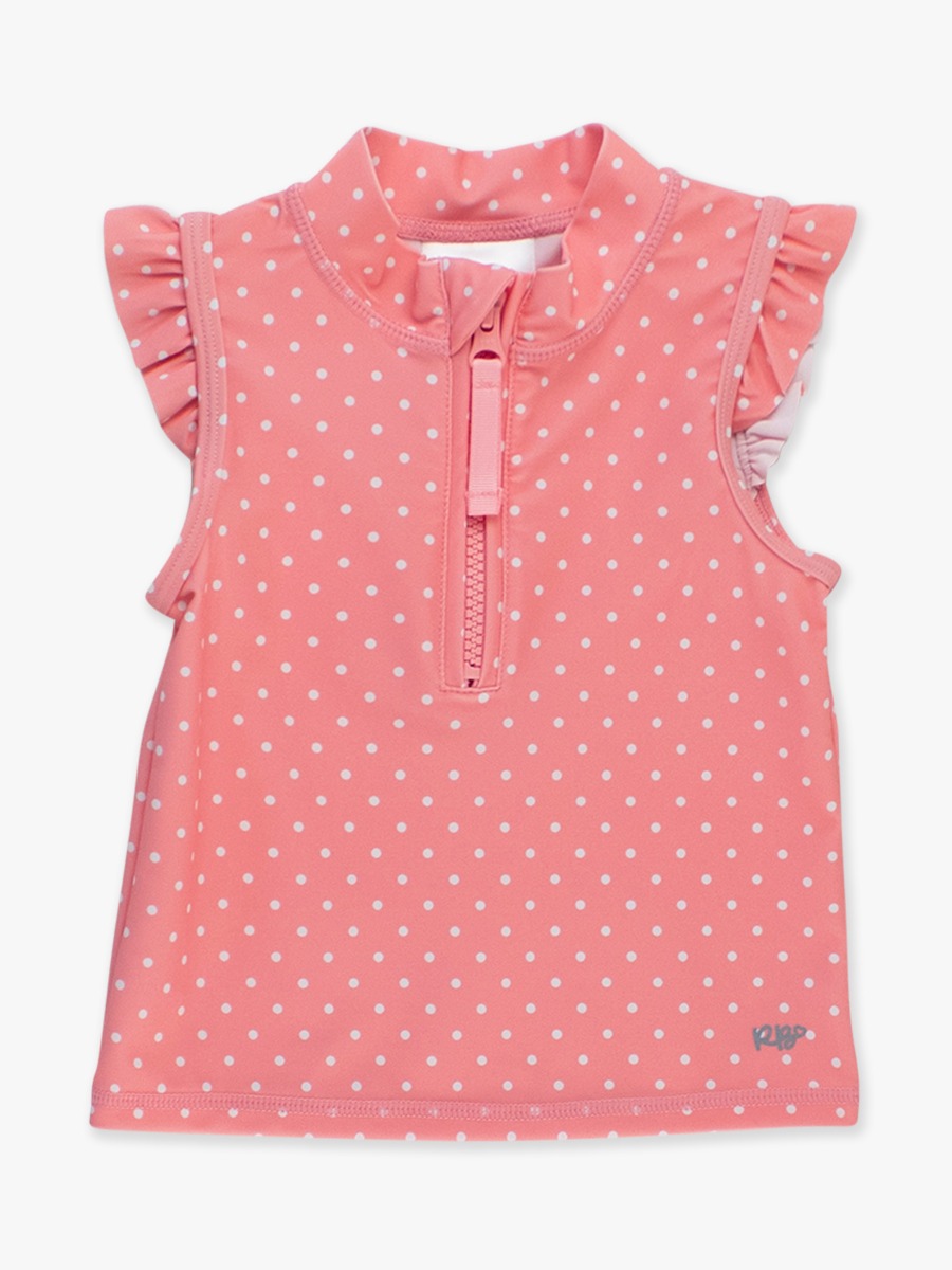 Bubblegum Pink Micro Dot Sleeveless Zip Ruffle Sleeve Active Top