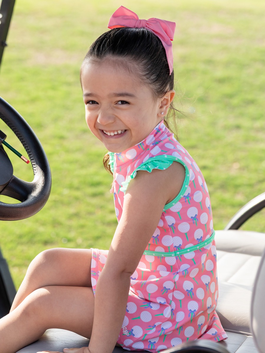 Pink Tee Time Sleeveless Zip Ruffle Sleeve Active Dress