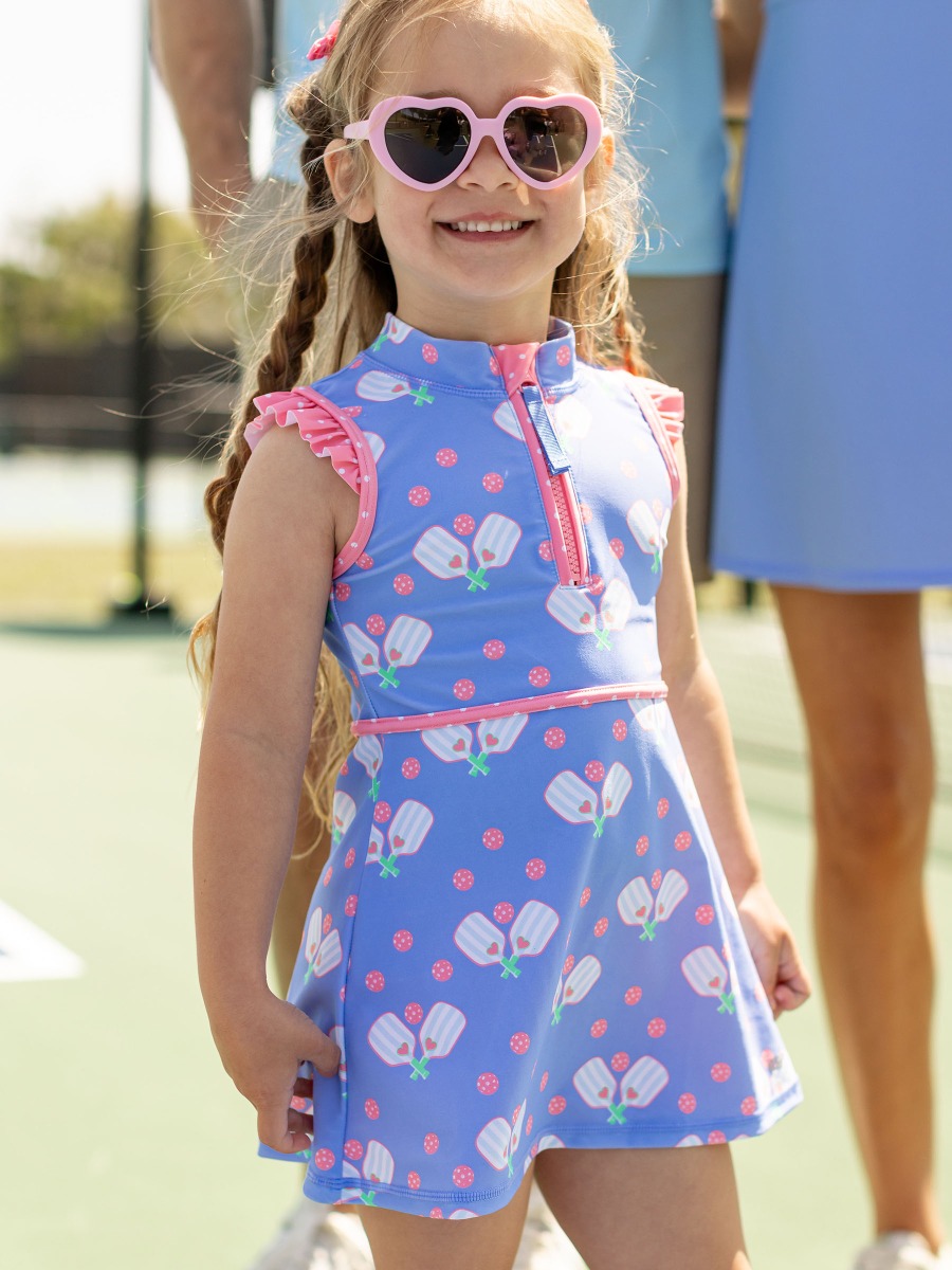 Pickleball Playtime Sleeveless Zip Ruffle Sleeve Active Dress