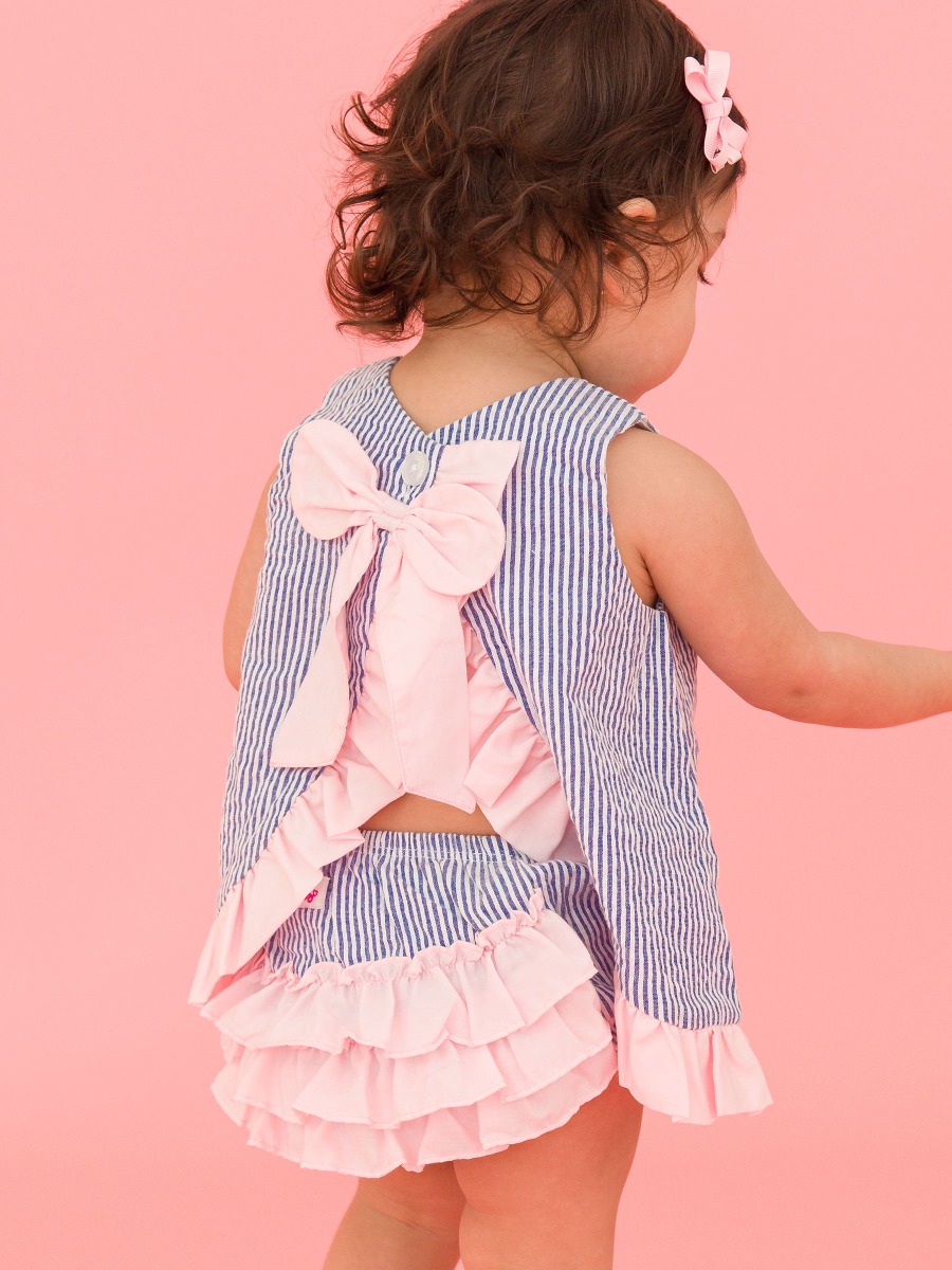 Classic Blue Seersucker Ruffle Swing Top and Bloomer Set