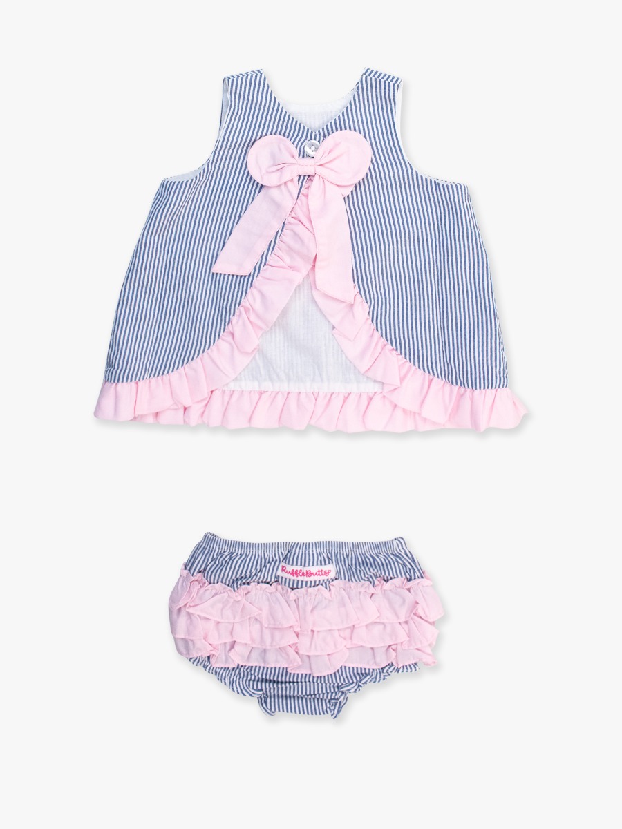 Classic Blue Seersucker Ruffle Swing Top and Bloomer Set