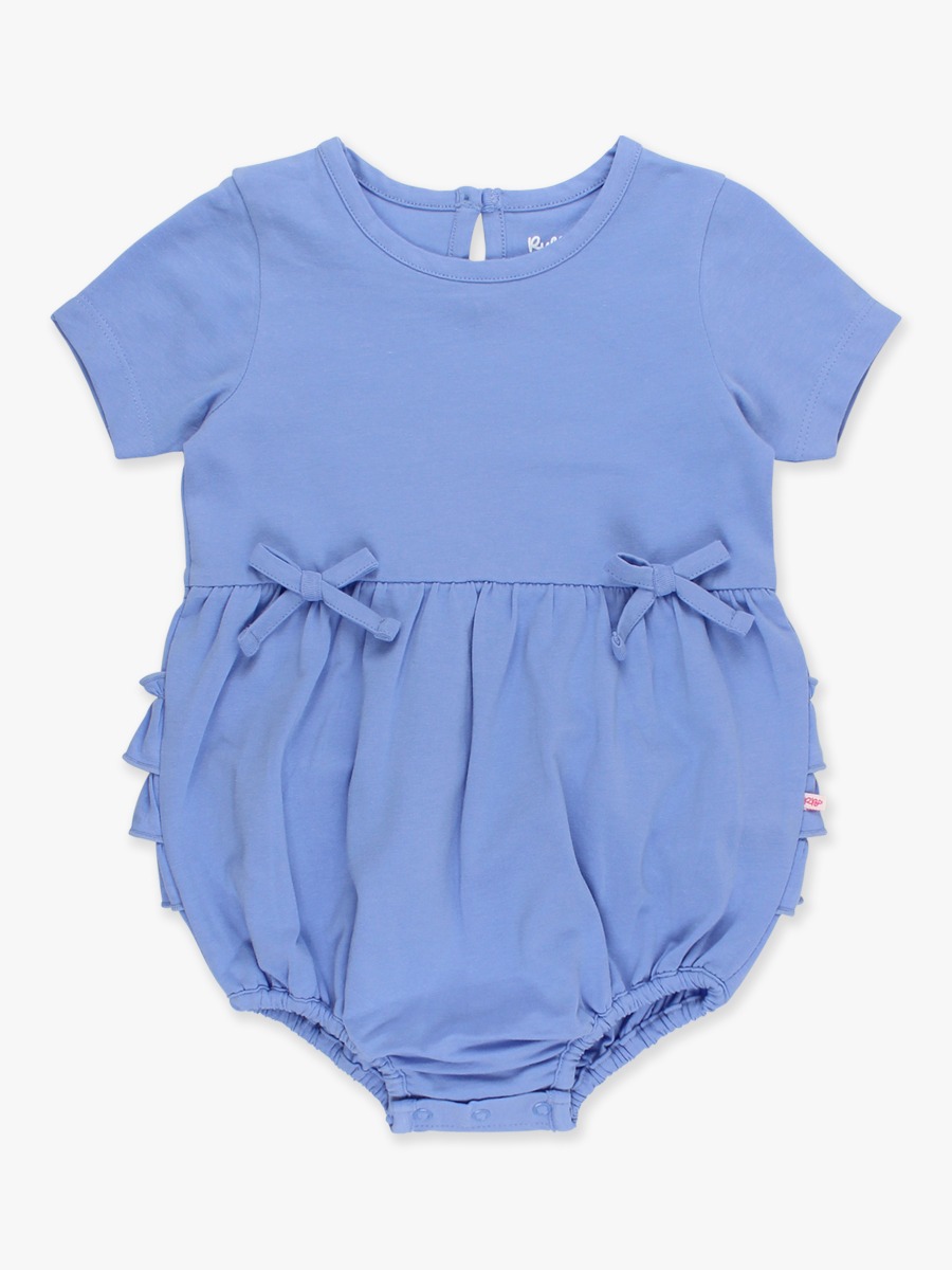 Periwinkle Blue Knit Short Sleeve Bow Bubble Romper