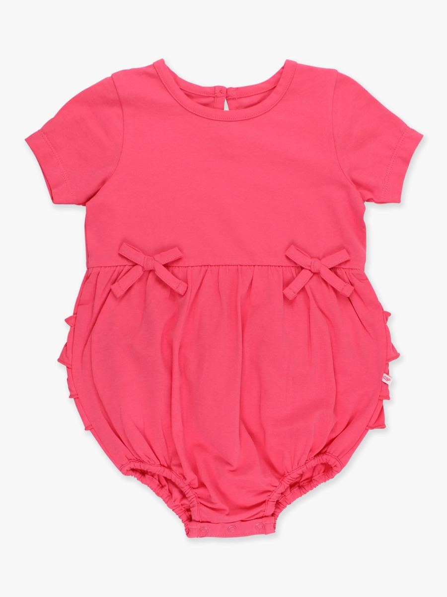Hot Pink Knit Short Sleeve Bow Bubble Romper - 3-6m