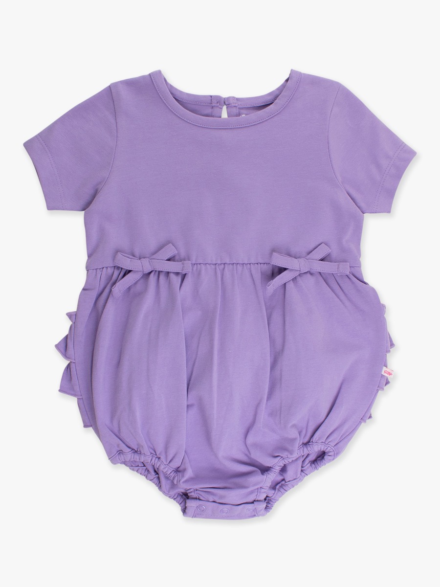 Wisteria Purple Knit Short Sleeve Bow Bubble Romper