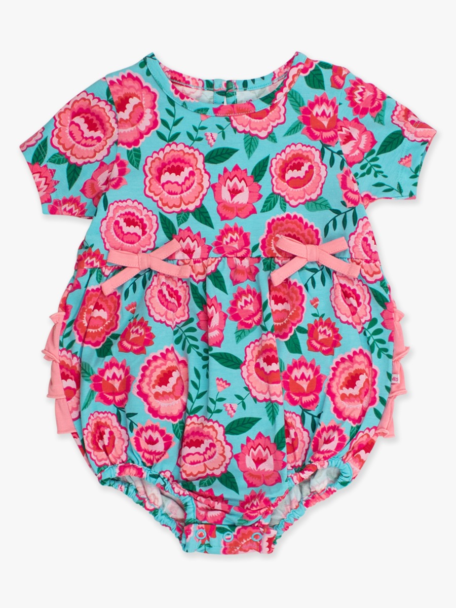 Bright Blossoms Knit Short Sleeve Bow Bubble Romper