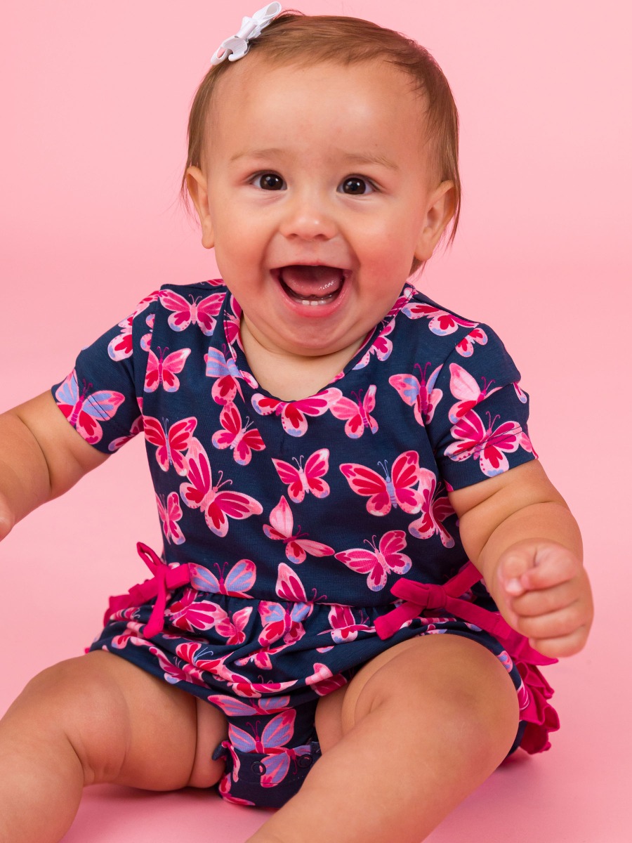 Butterfly Bliss Knit Short Sleeve Bow Bubble Romper