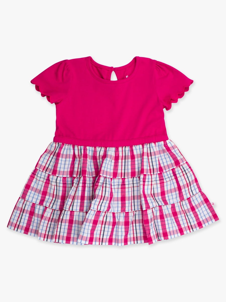 Mixed Media Short Sleeve Tiered Dress