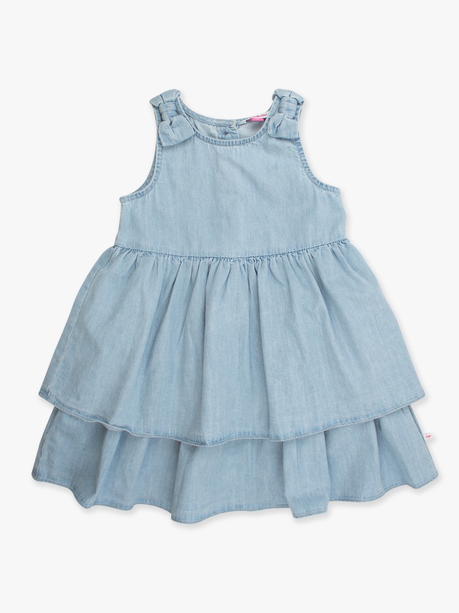 Light Wash Woven Bow Jumper Dress