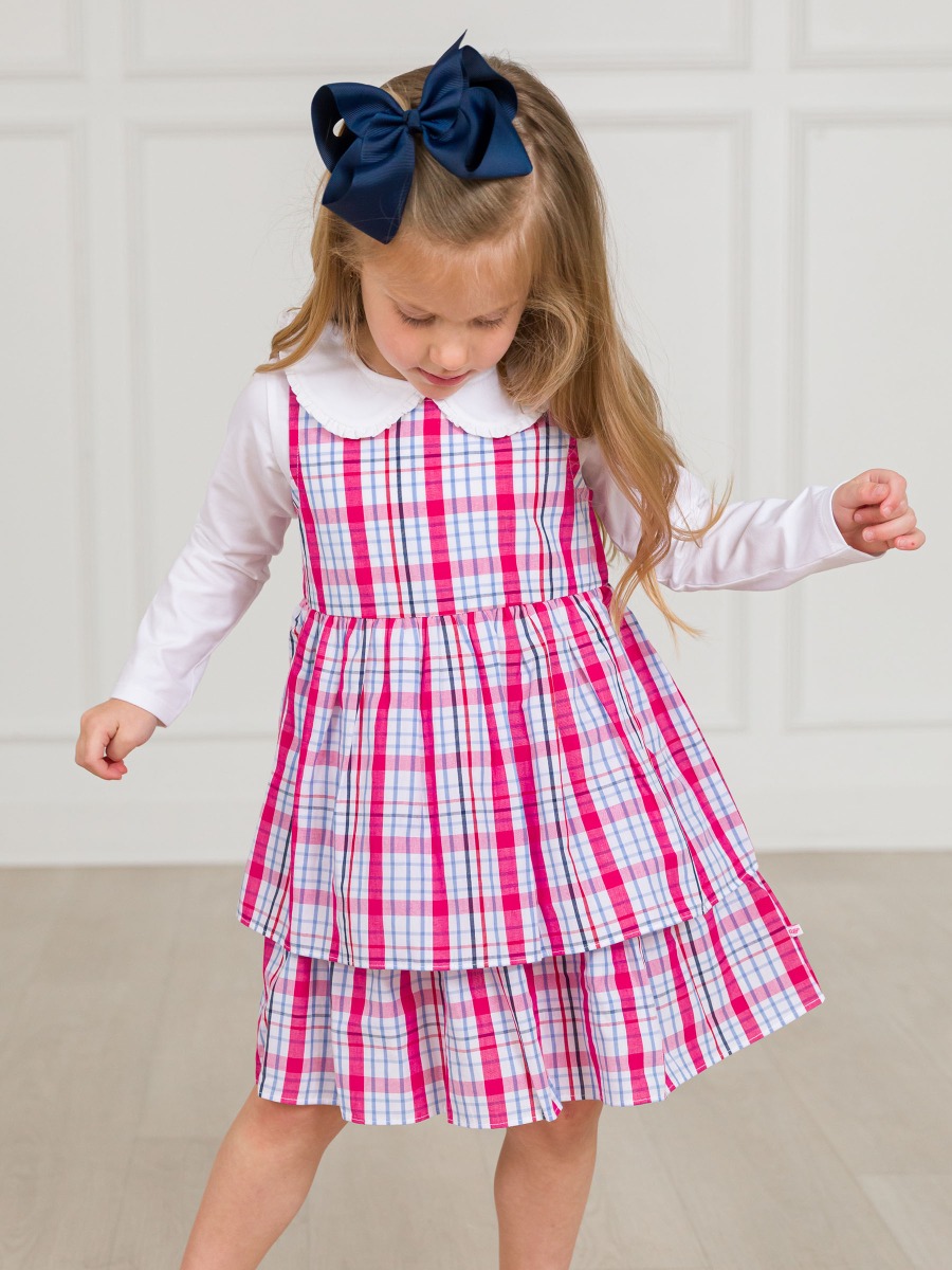 Adley Plaid Woven Bow Jumper Dress