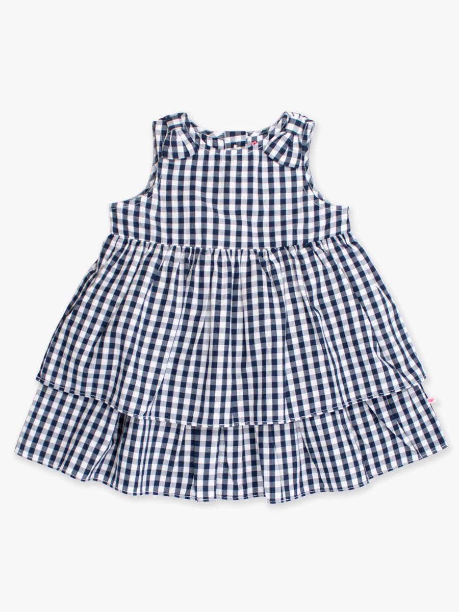 Classic Dark Navy Gingham Woven Bow Jumper Dress