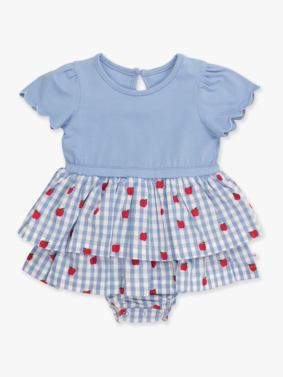 Apple Orchard Classic Gingham Mixed Media Short Sleeve Skirted Romper