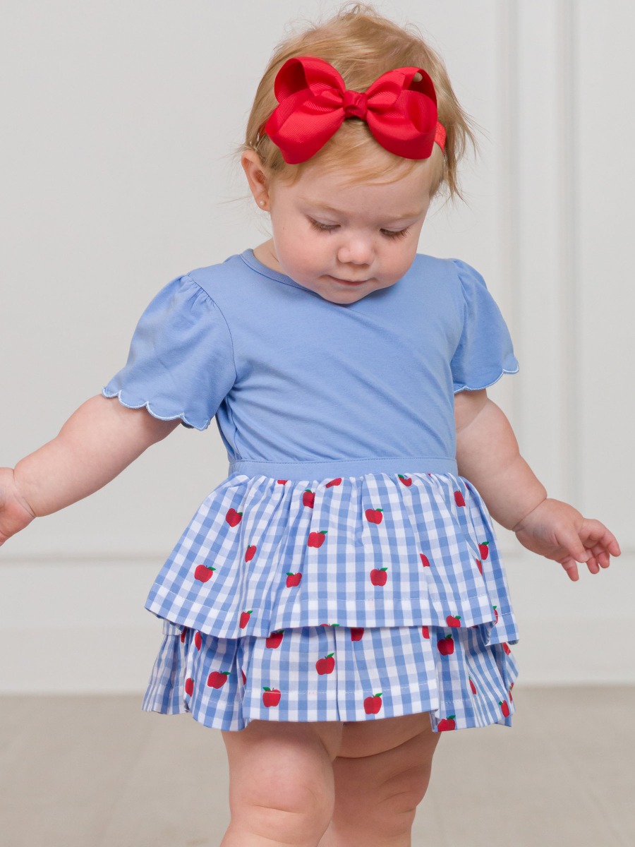 Apple Orchard Classic Gingham Mixed Media Short Sleeve Skirted Romper