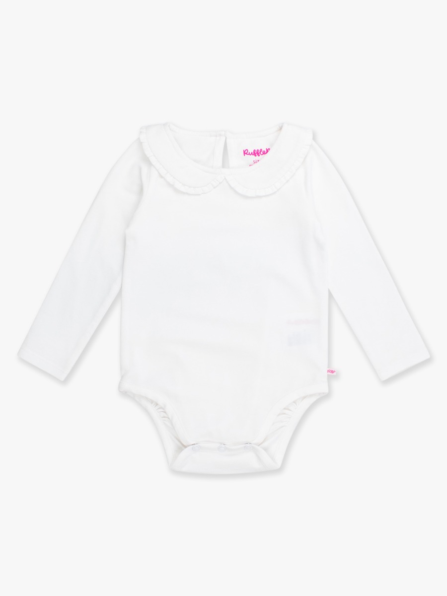 White Knit Long Sleeve Ruffle Peter Pan Bodysuit - 3-6m