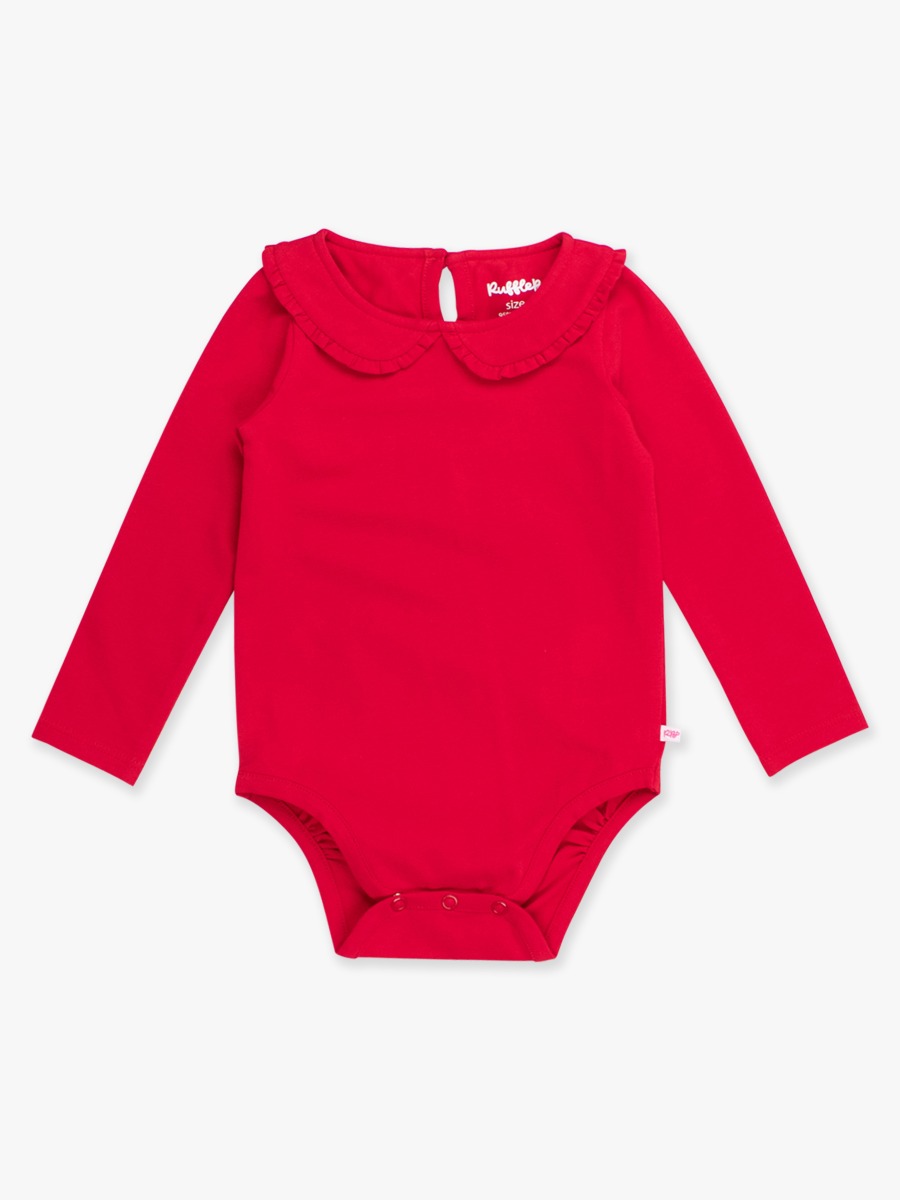 Red Knit Long Sleeve Ruffle Peter Pan Bodysuit - 3-6m