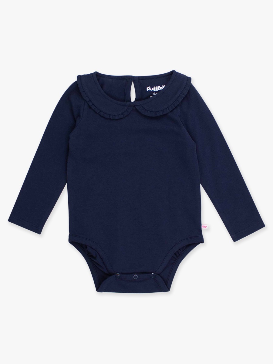 Dark Navy Knit Long Sleeve Ruffle Peter Pan Bodysuit - 3-6m