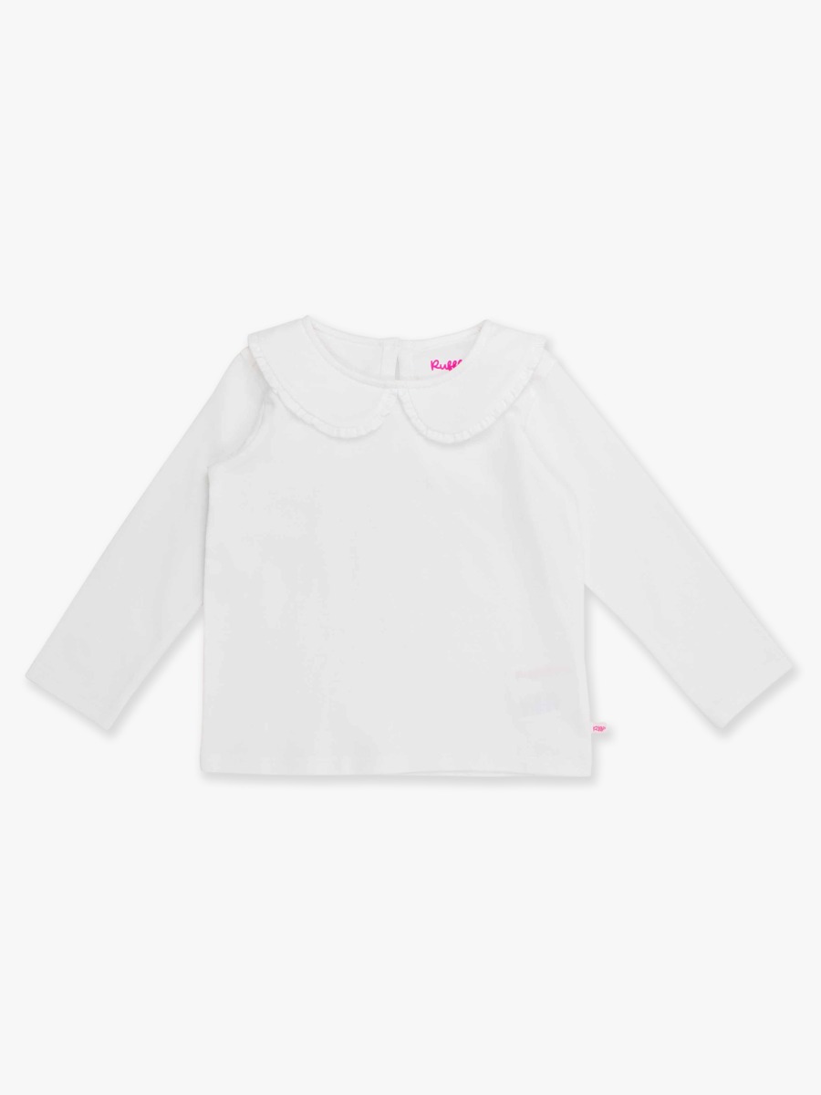 White Knit Long Sleeve Ruffle Peter Pan Tee - 12-18m