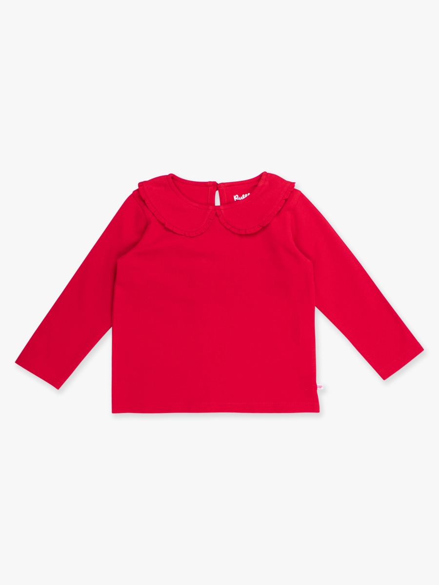 Red Knit Long Sleeve Ruffle Peter Pan Tee - 12-18m