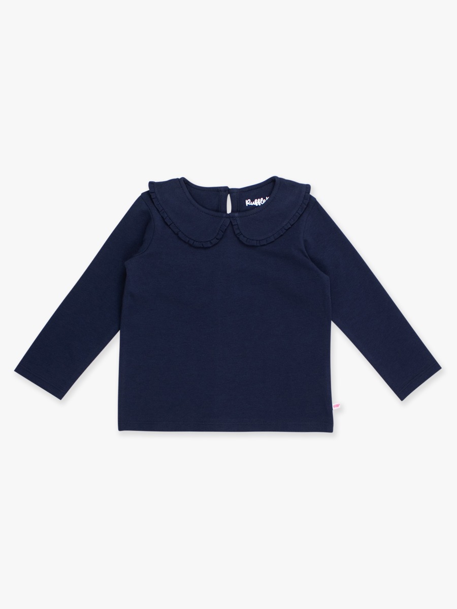 Dark Navy Knit Long Sleeve Ruffle Peter Pan Tee - 12-18m