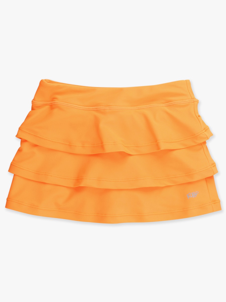 Line drawing of Neon Orange Active Skort. A dotted circle indicates the approximate location for personalization.