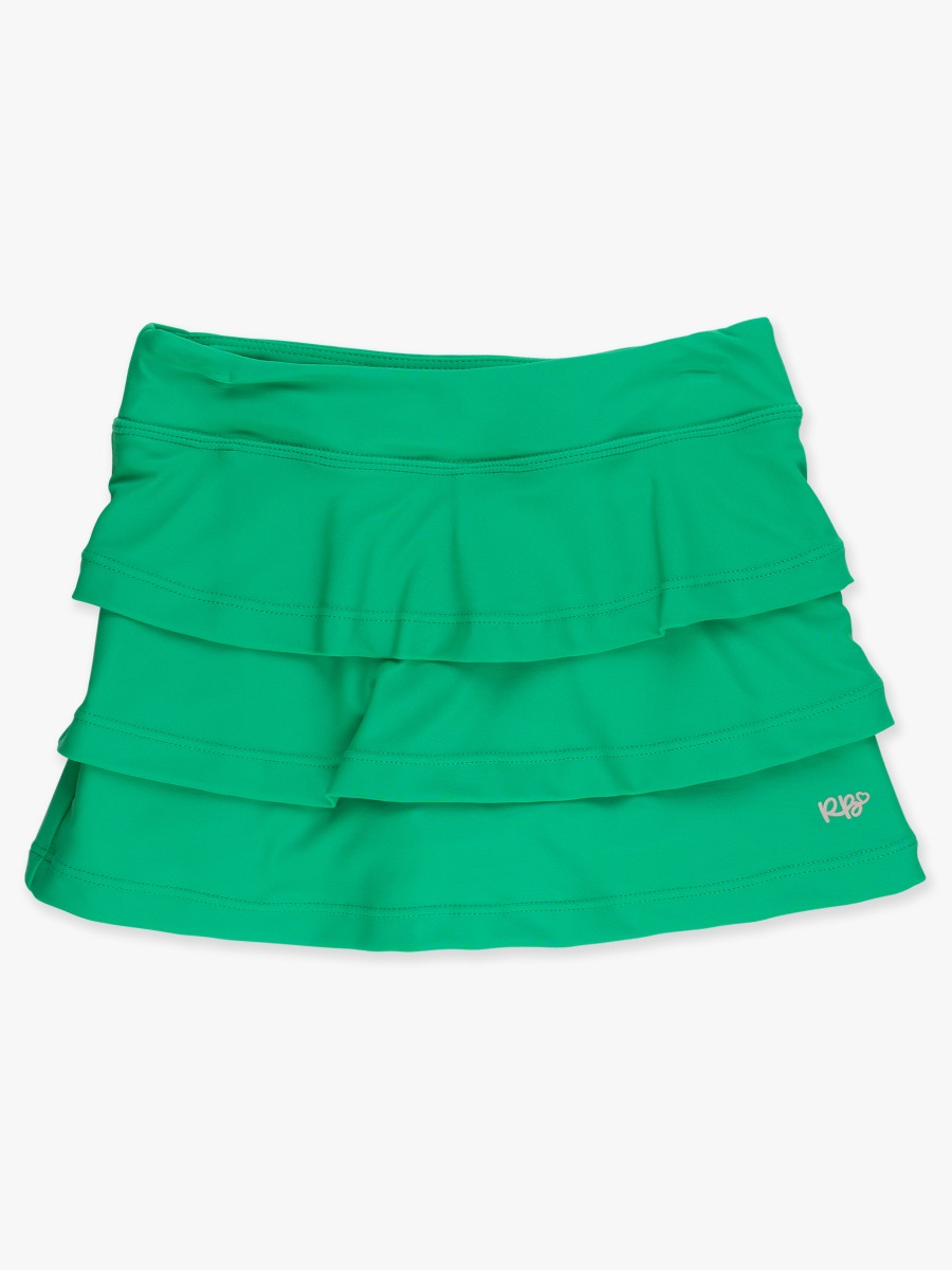 Line drawing of Bright Green Active Skort. A dotted circle indicates the approximate location for personalization.