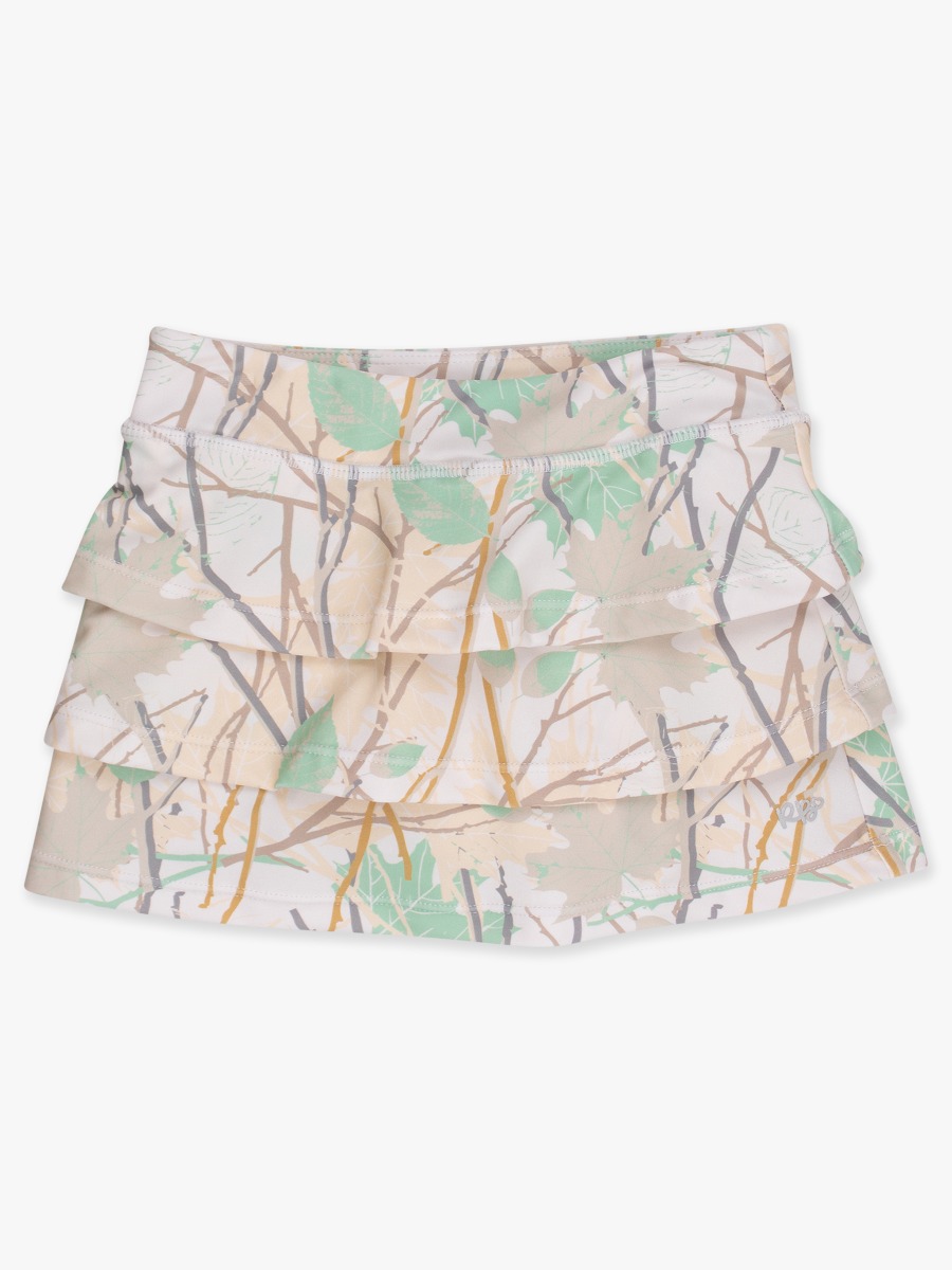 Line drawing of Brush Camo Active Skort. A dotted circle indicates the approximate location for personalization.