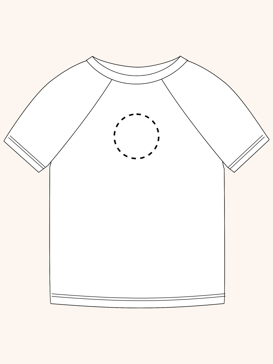 Line drawing of Varsity Blue Houndstooth Active Cross Back Short Sleeve Shirt. A dotted circle indicates the approximate location for personalization.