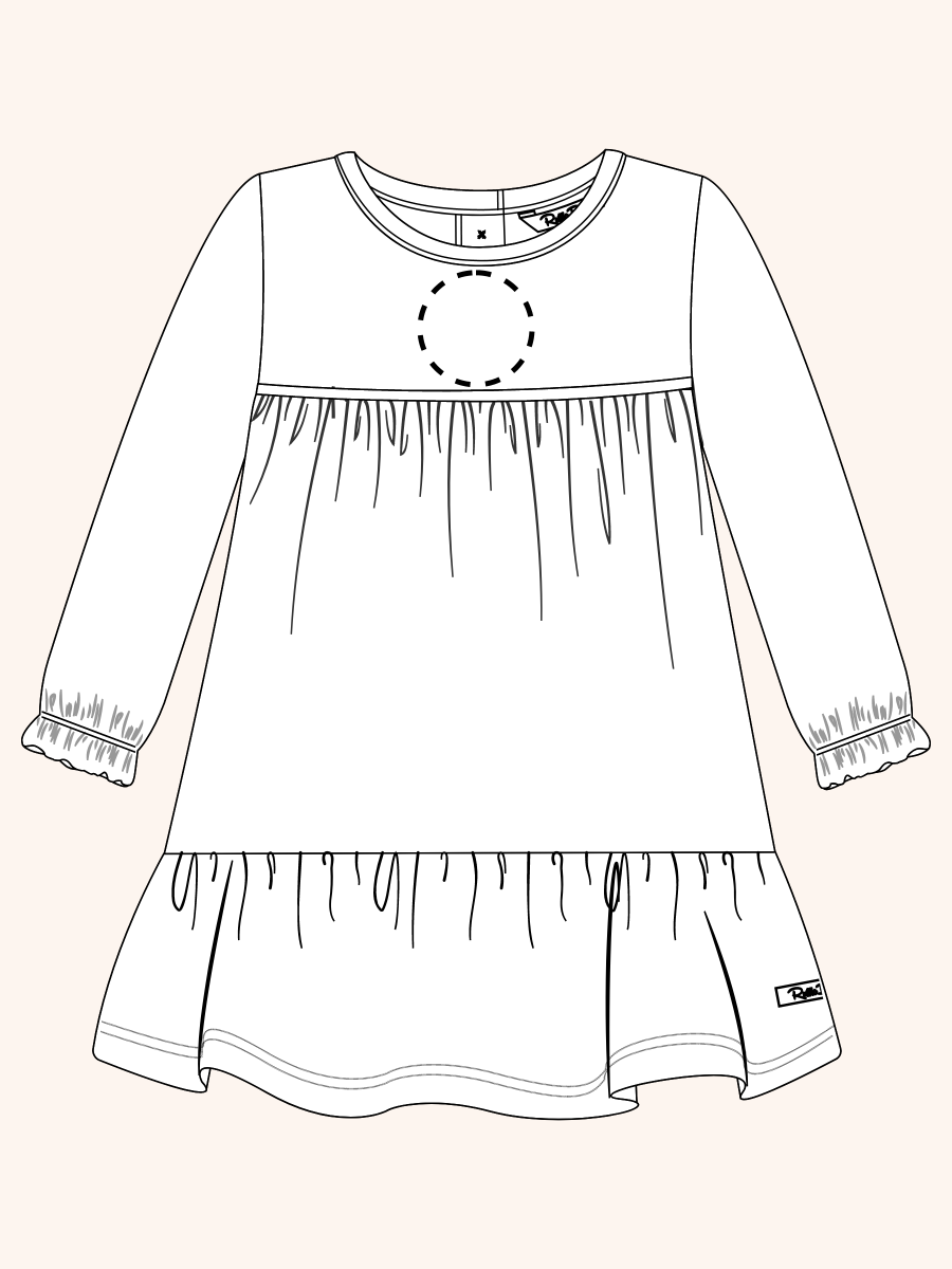 Line drawing of Nutcracker Wishes Pajama Night Gown. A dotted circle indicates the approximate location for personalization.