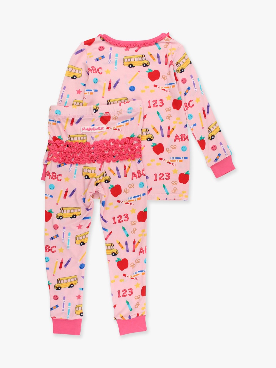 Pink School House Ruffle Long Sleeve Pajama Set
