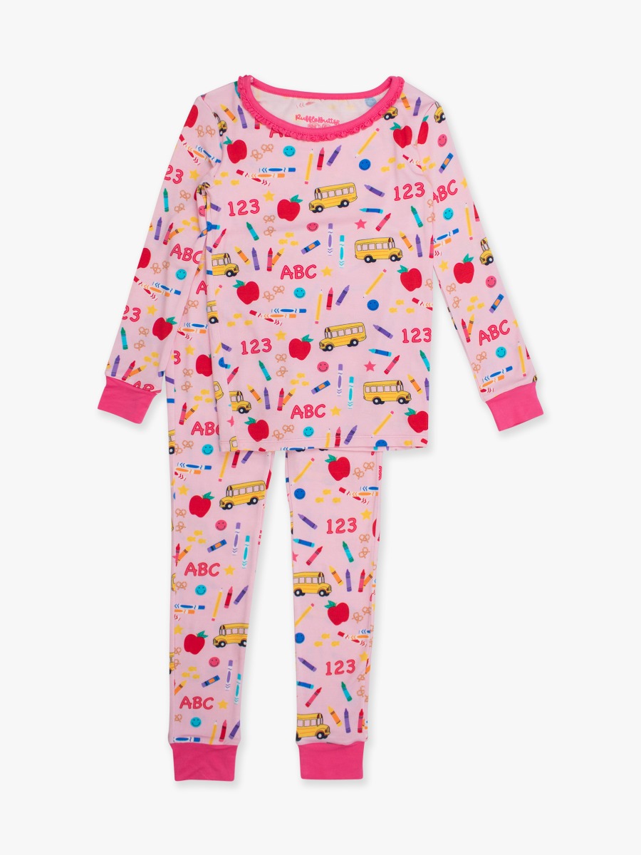Pink School House Ruffle Long Sleeve Pajama Set