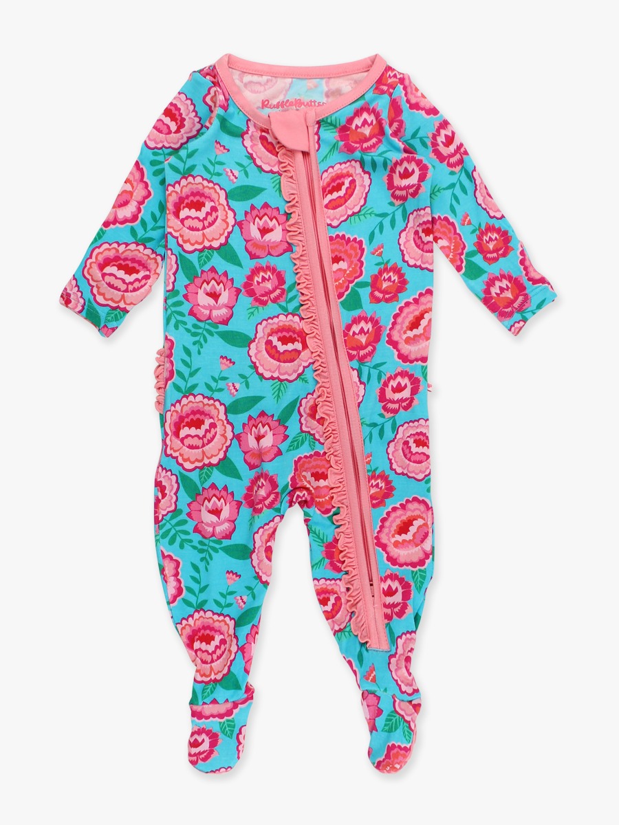 Bright Blossoms Ruffle One Piece Footie Pajama, Bamboo Viscose