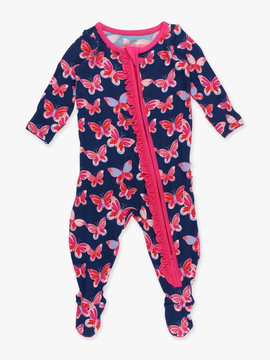 Butterfly Bliss Ruffle One Piece Footie Pajama, Bamboo Viscose
