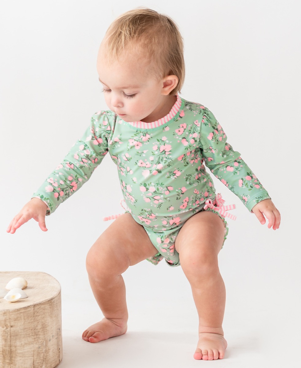Tea Roses Long Sleeve One Piece Rash Guard