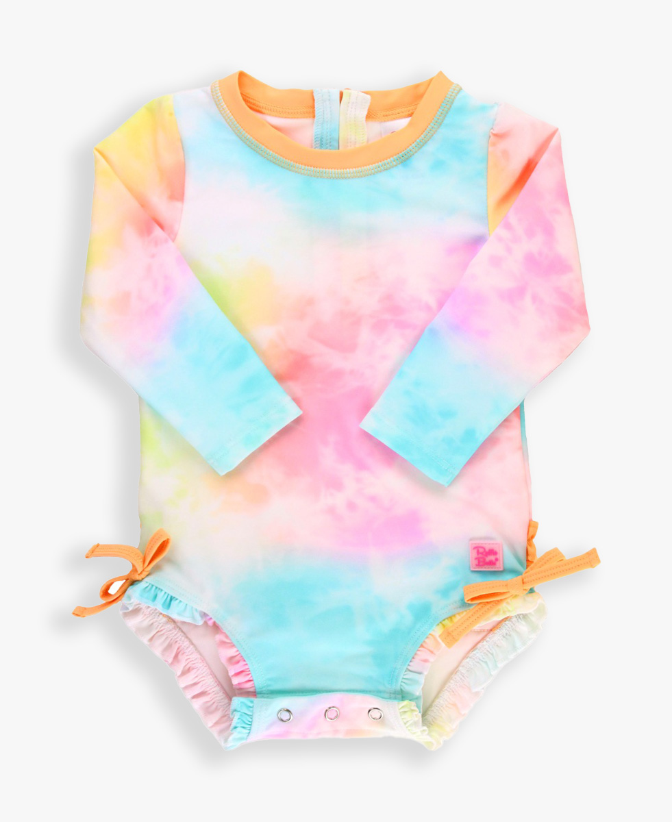Rainbow Tie Dye Long Sleeve One Piece Rash Guard
