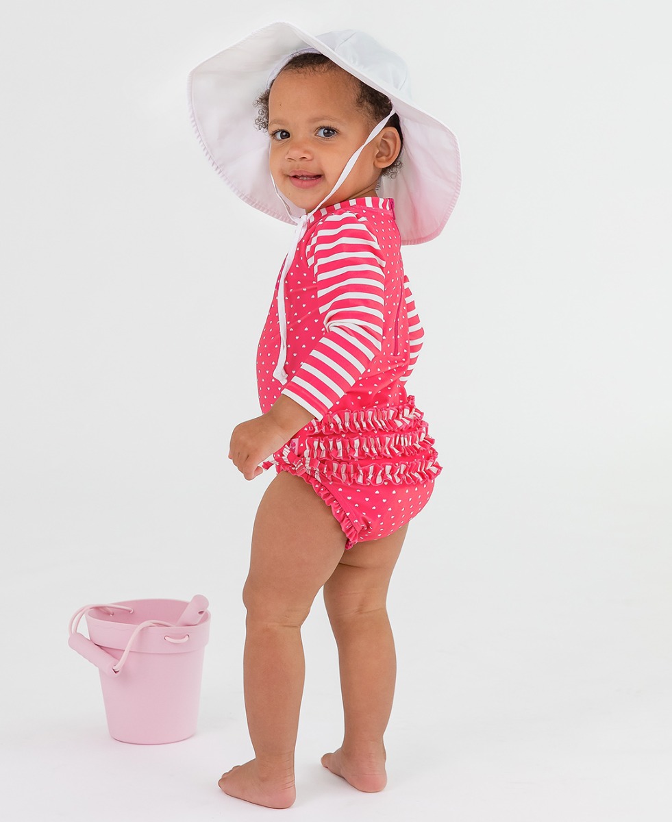 Hot Pink Heart Long Sleeve One Piece Rash Guard