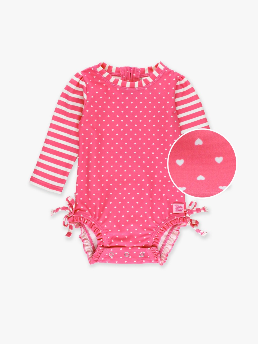 Hot Pink Heart Long Sleeve One Piece Rash Guard