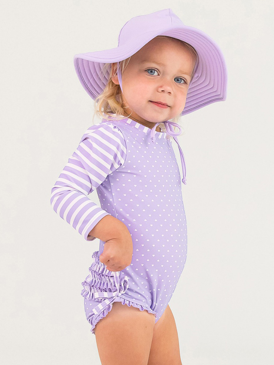 Lavender Heart Polka Dot Long Sleeve One Piece Rash Guard
