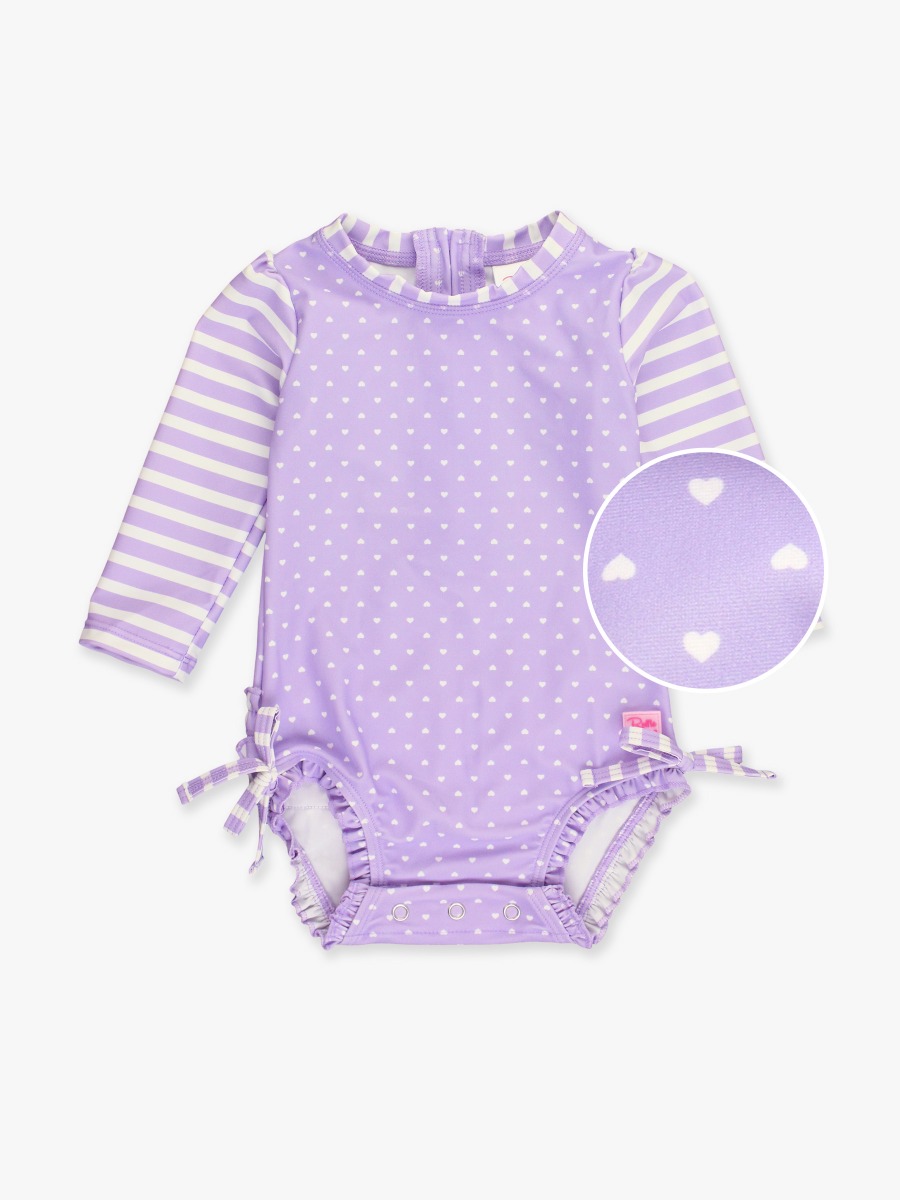 Lavender Heart Polka Dot Long Sleeve One Piece Rash Guard