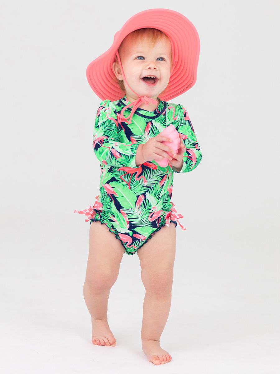 Flamingo Frenzy Long Sleeve One Piece Rash Guard