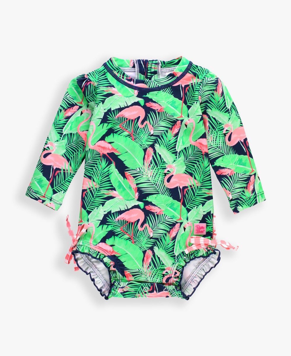 Flamingo Frenzy Long Sleeve One Piece Rash Guard